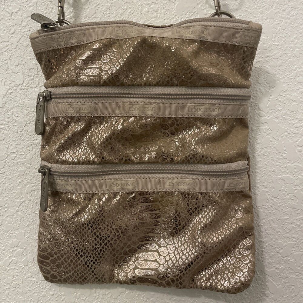 LeSportsac Handbag Shoulder Bag CrossBody Metallic Snake Print Purse